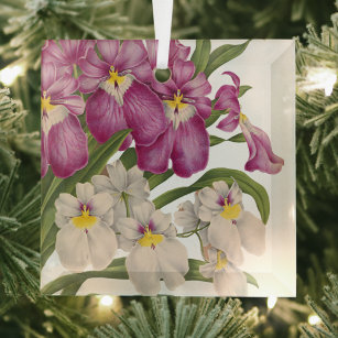 Beautiful Purple and White Vintage Orchids  Glass Ornament