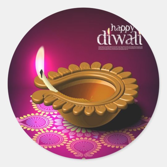 Beautiful Purple Background Diwali Lamp Classic Round Sticker
