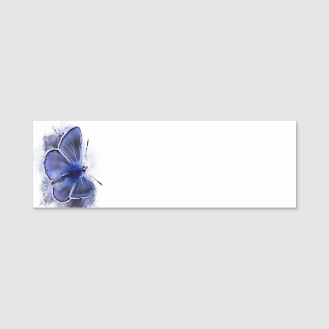 Beautiful Purple Blue Butterfly Name Tag (Front)