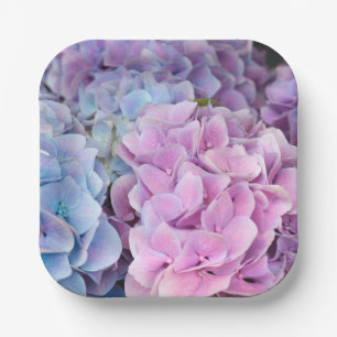 Beautiful Purple, Blue, Pink Hydrangea Flowers Paper Plate