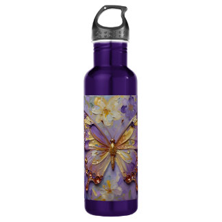 Beautiful Purple Butterfly and Flowers 710 Ml Water Bottle