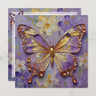 Beautiful Purple Butterfly and Flowers Blank Card