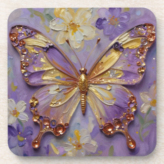 Beautiful Purple Butterfly and Flowers Coaster