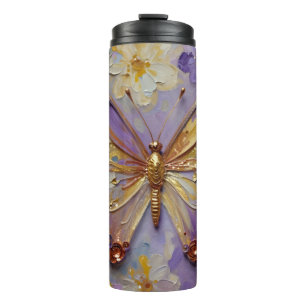 Beautiful Purple Butterfly and Flowers Thermal Tumbler