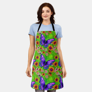 Beautiful Purple Butterfly Flower Meadow Apron