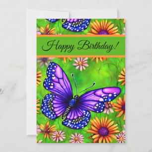 Beautiful Purple Butterfly Flower Meadow Holiday Card