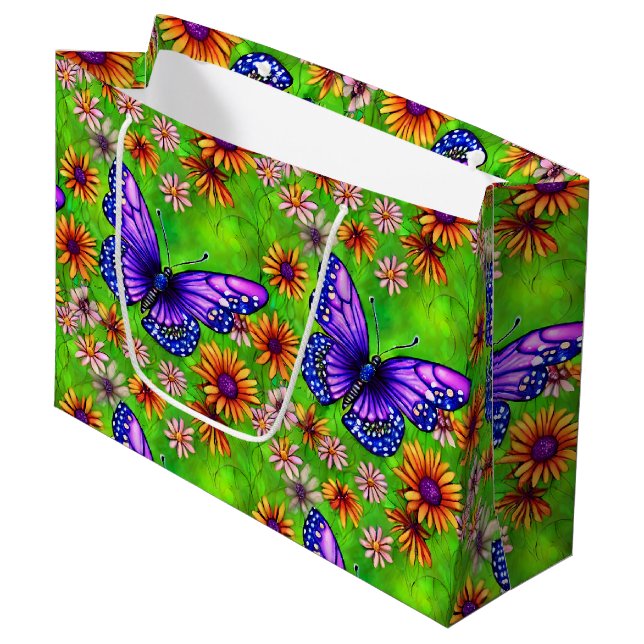 Beautiful Purple Butterfly Flower Meadow Large Gift Bag (Front Angled)