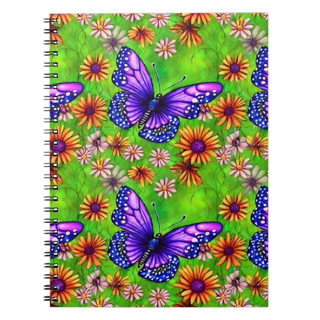 Beautiful Purple Butterfly Flower Meadow Notebook (Front)
