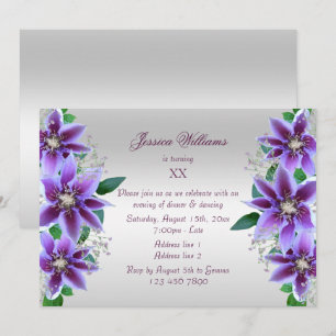 Beautiful Purple Clematis Floral Birthday Invitation