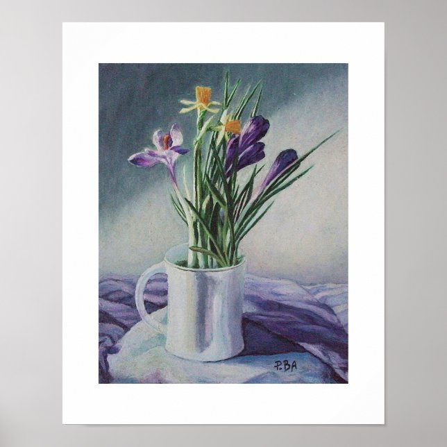 Beautiful purple crocuses daffodils fine art  poster (Front)