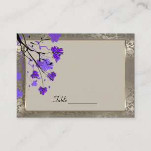 Beautiful Purple Floral & Antique Silver Damask Place Card