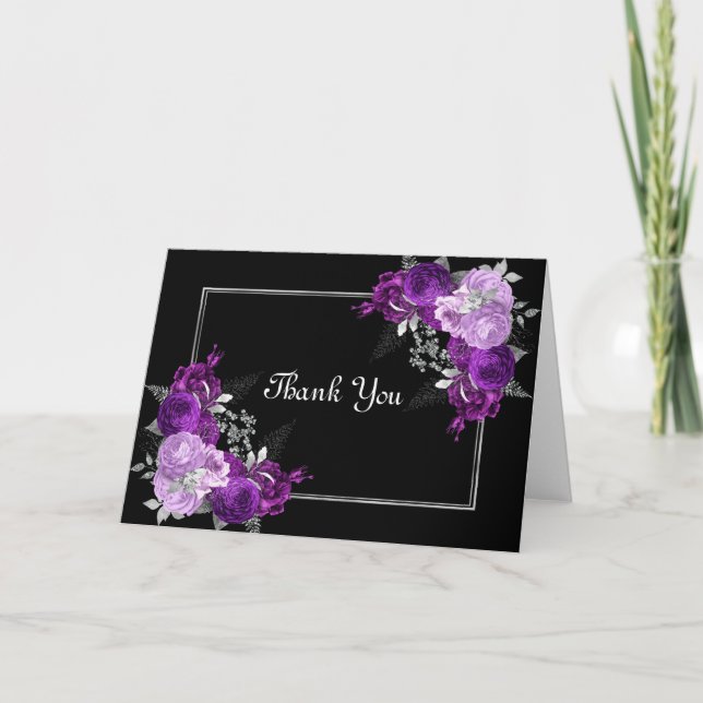 Beautiful Purple Floral Boarder Thank You Blank Holiday Card (Front)