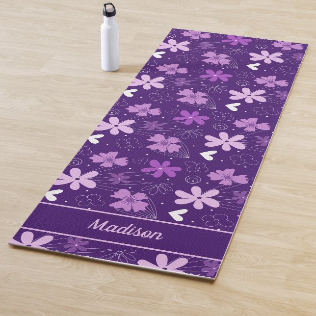 Beautiful Purple Floral Daisy Flower Monogram Yoga Mat (In Situ)