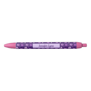 Beautiful Purple Floral Girly Custom Black Ink Pen