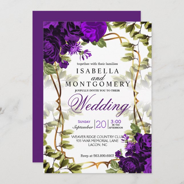 Beautiful Purple Floral Wedding Invitation (Front/Back)