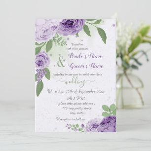 beautiful purple flowers green leaves wedding invitation
