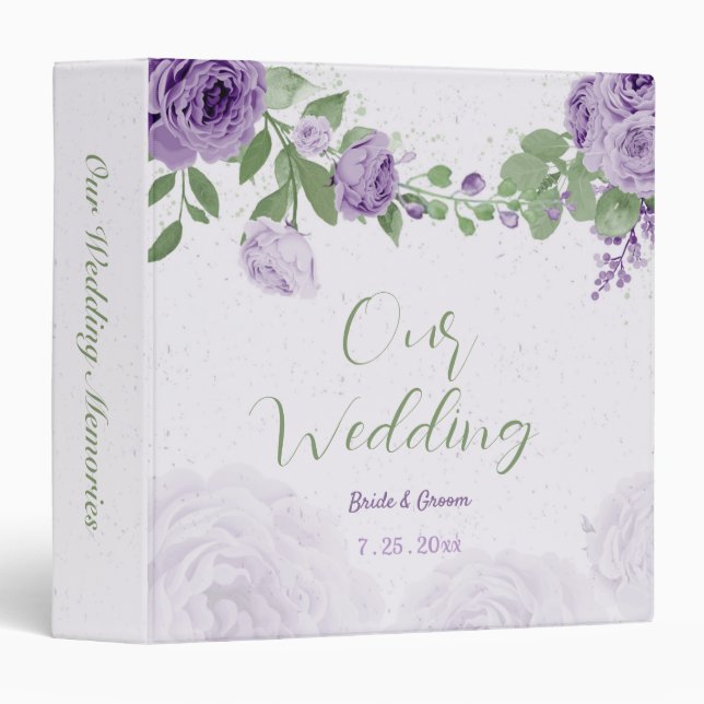 beautiful purple flowers greenery wedding album binder (Front/Spine)
