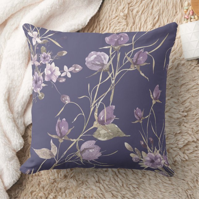 Beautiful Purple Flowers Winter October Autumn Throw Pillow (Blanket)
