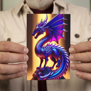Beautiful Purple Glass Dragon Statue Flat Greeting Card