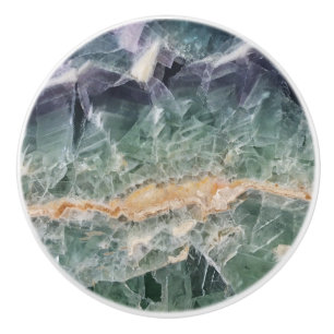 Beautiful Purple Green Fluorite Gem Photo Crystal Ceramic Knob