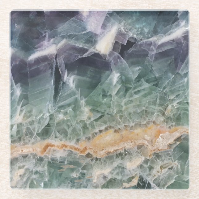 Beautiful Purple Green Fluorite Photo Gemstone Glass Coaster (Front)