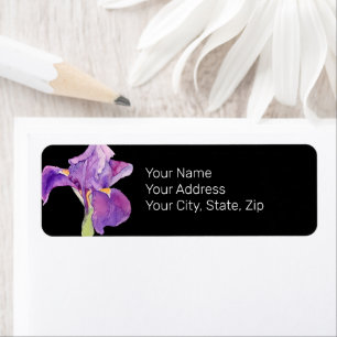 Beautiful Purple Iris / Black Floral Address Label