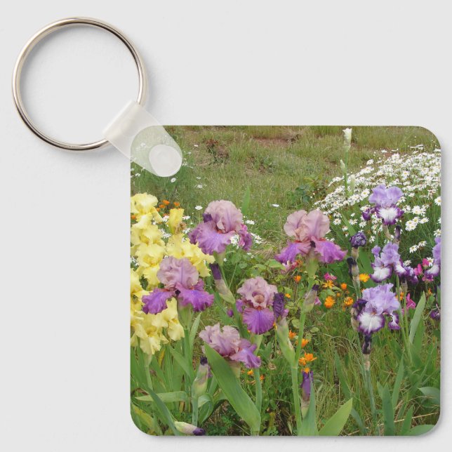 Beautiful Purple Iris Flower floral Photo Keychain (Front)