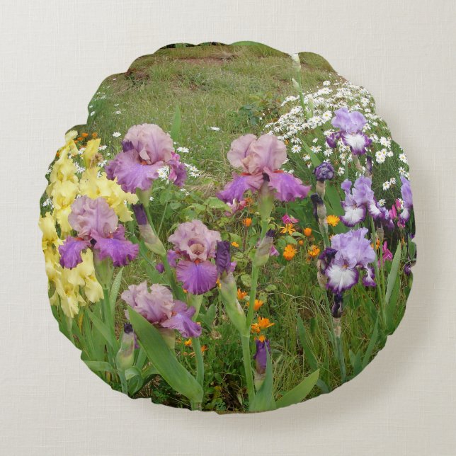 Beautiful Purple Iris Flower floral Photo Round Pillow (Front)