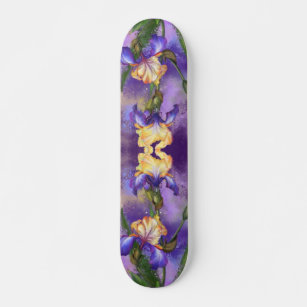 Beautiful Purple Iris Flower Migned Art Painting  Skateboard