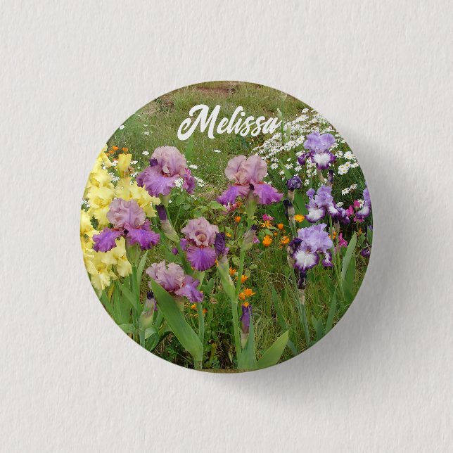 Beautiful Purple Iris Irises flower floral Garden 1 Inch Round Button (Front)