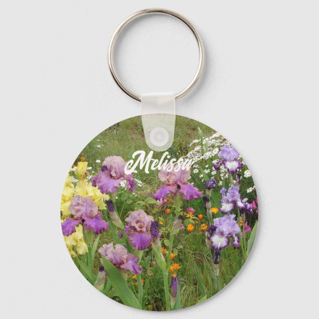 Beautiful Purple Iris Irises flower floral Garden Keychain (Front)