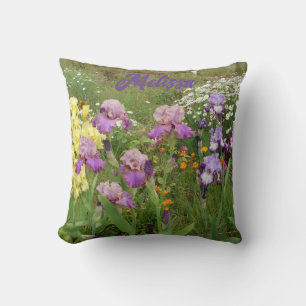 Beautiful Purple Iris Irises flower floral Garden Throw Pillow
