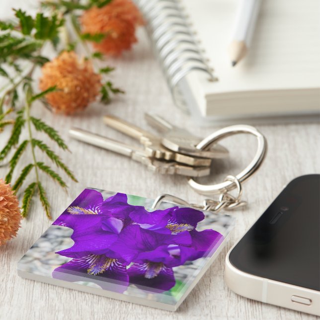 Beautiful purple iris keychain (Front Right)