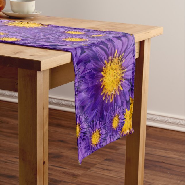 Beautiful Purple Michaelmas Daisies Long Table Runner (In Situ)