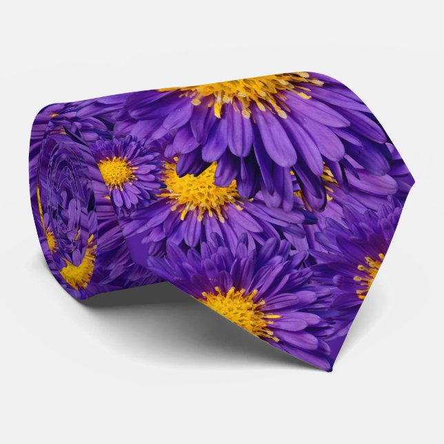 Beautiful Purple Michaelmas Daisies Tie (Rolled)