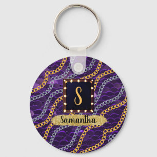 Beautiful Purple Monogram Elegant Chic Keychain