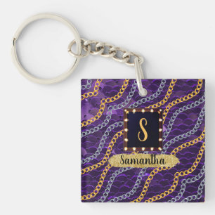 Beautiful Purple Monogram Elegant Chic Keychain