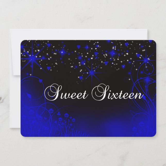Beautiful Purple Neon, Stars, Sweet 16 Invitation (Front)