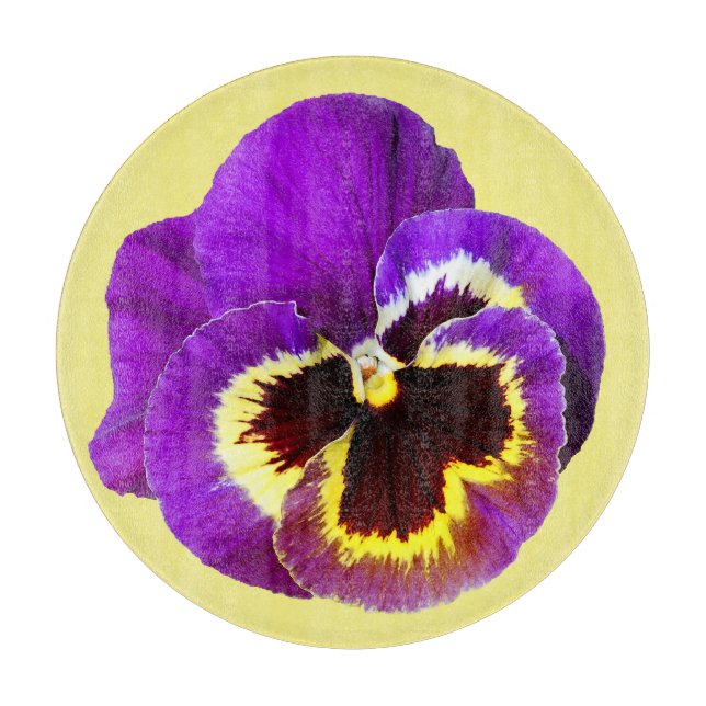 Beautiful purple pansy cutting board (Front)