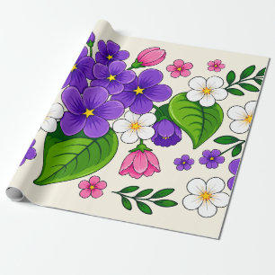 Beautiful Purple, Pink, and White Floral Design Wrapping Paper