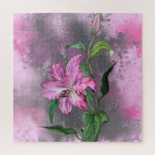 Beautiful Purple Pink Lily Flower - Art Drawing Jigsaw Puzzle