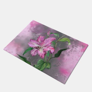 Beautiful Purple Pink Lily Flower Migned Painting  Doormat