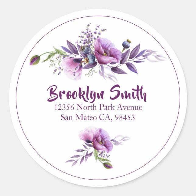 Beautiful Purple Poppies Address Envelope Seal (Front)