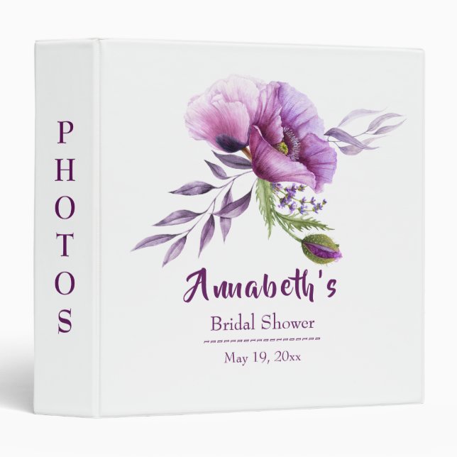 Beautiful Purple Poppies Bridal Shower Photo Binder (Front/Spine)