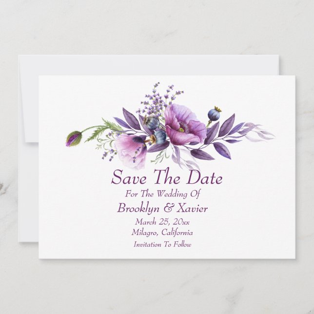 Beautiful Purple Poppies Save The Date (Front)