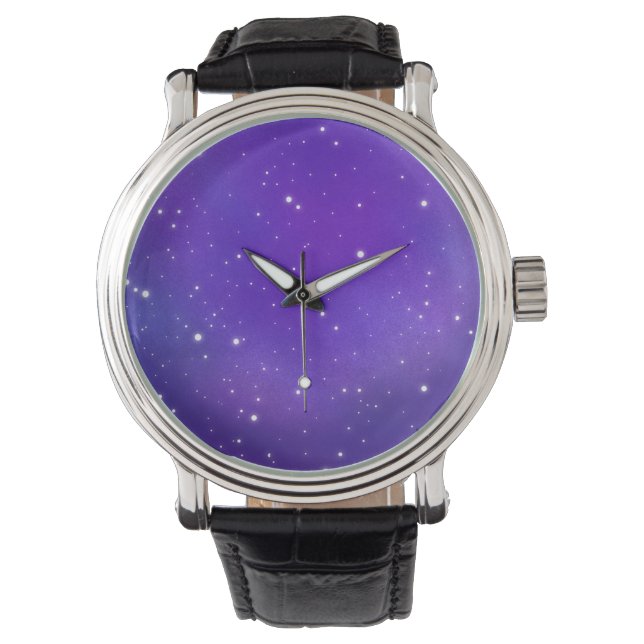 Beautiful Purple Starry Sky Galaxy Art Watch (Front)