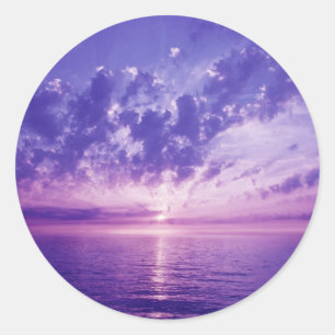 Beautiful purple sunset classic round sticker
