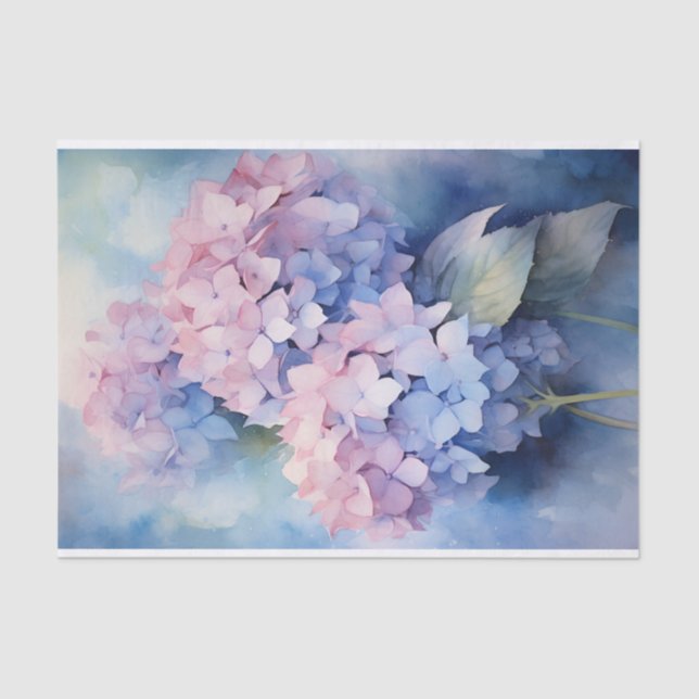 Beautiful Purple Watercolor Hydrangea Decoupage Tissue Paper (Front)