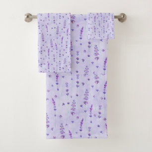 Beautiful Purple Watercolor Lavender Flower Bath Towel Set