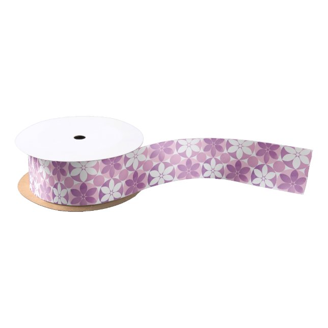 Beautiful Purple Watercolour Flower Tile Pattern Satin Ribbon (Spool)